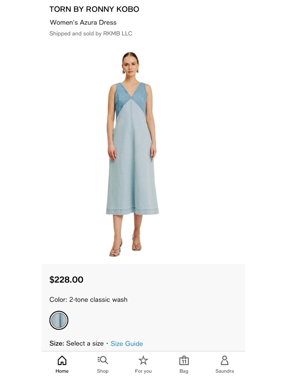 Torn by Ronny Kobo Azura Two-Tone Denim Midi Dress NWT - Picture 8 of 16